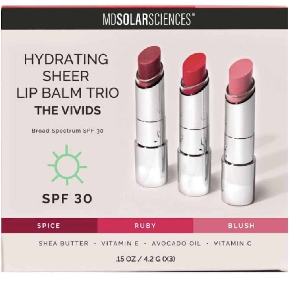 NIB MDSolarSciences Hydrating Sheer Lip Balm Vivids Trio Set